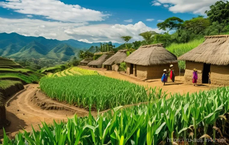 켄트 허버드 플래너리 호주 과학자 소개 - **Prompt:** A vibrant depiction of an early agricultural settlement nestled within the lush, fertile...