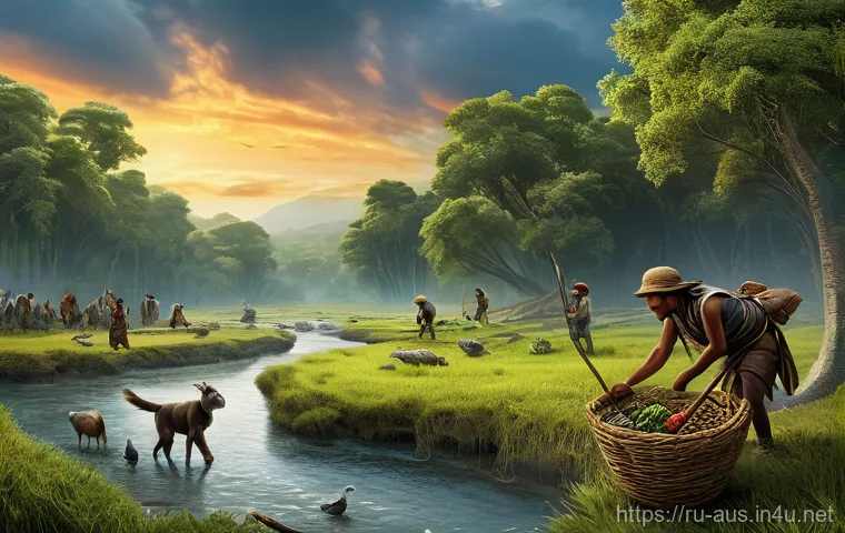 켄트 허버드 플래너리 호주 과학자 소개 - **Prompt:** A vibrant depiction of an early agricultural settlement nestled within the lush, fertile...