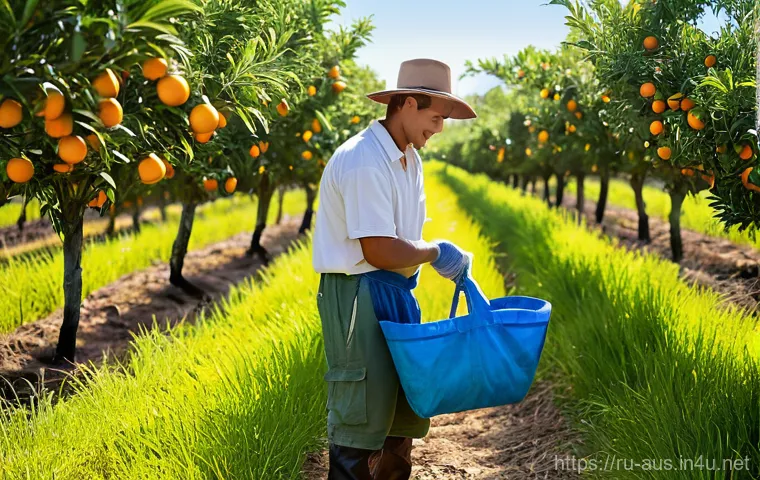 호주 워킹홀리데이 비자 신청 가이드 - **Prompt 1: Farm Work Adventure**
"A young, cheerful man, approximately 24 years old, is energet...