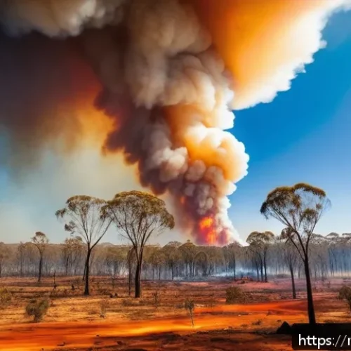 Home 32 호주 대형 산불의 원인과 피해 - A detailed scene of a vast Australian eucalyptus forest during a severe drought, with dry, brittle v...