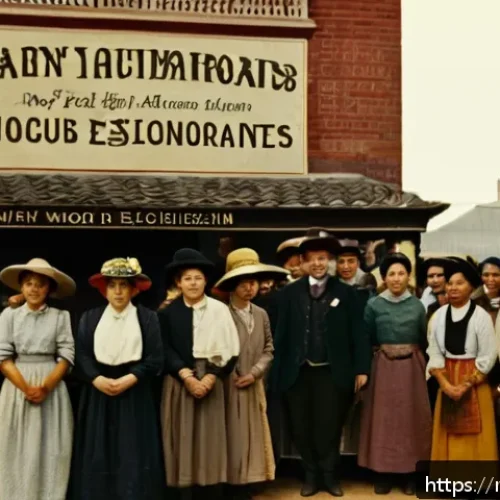 Home 17 화이트 오스트레일리아 정책과 폐지 - A historical scene depicting early 20th century Australia with diverse European settlers in traditio...