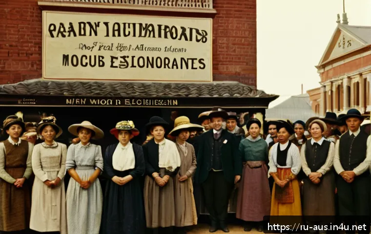 화이트 오스트레일리아 정책과 폐지 - A historical scene depicting early 20th century Australia with diverse European settlers in traditio...