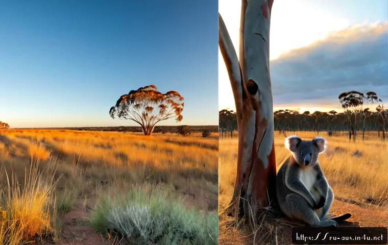 Home 17 코알라와 캥거루의 상징성 - Photorealistic Australian wildlife scene symbolizing peace and resilience: a calm koala resting in a...